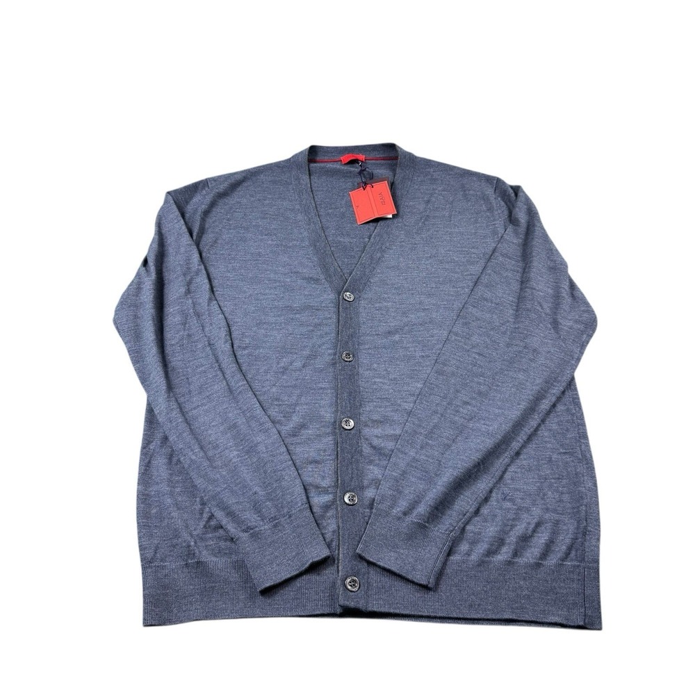Isaia Napoli Blue Merino Wool Pearl Button Men's‎ Cardigan Size XL NWT